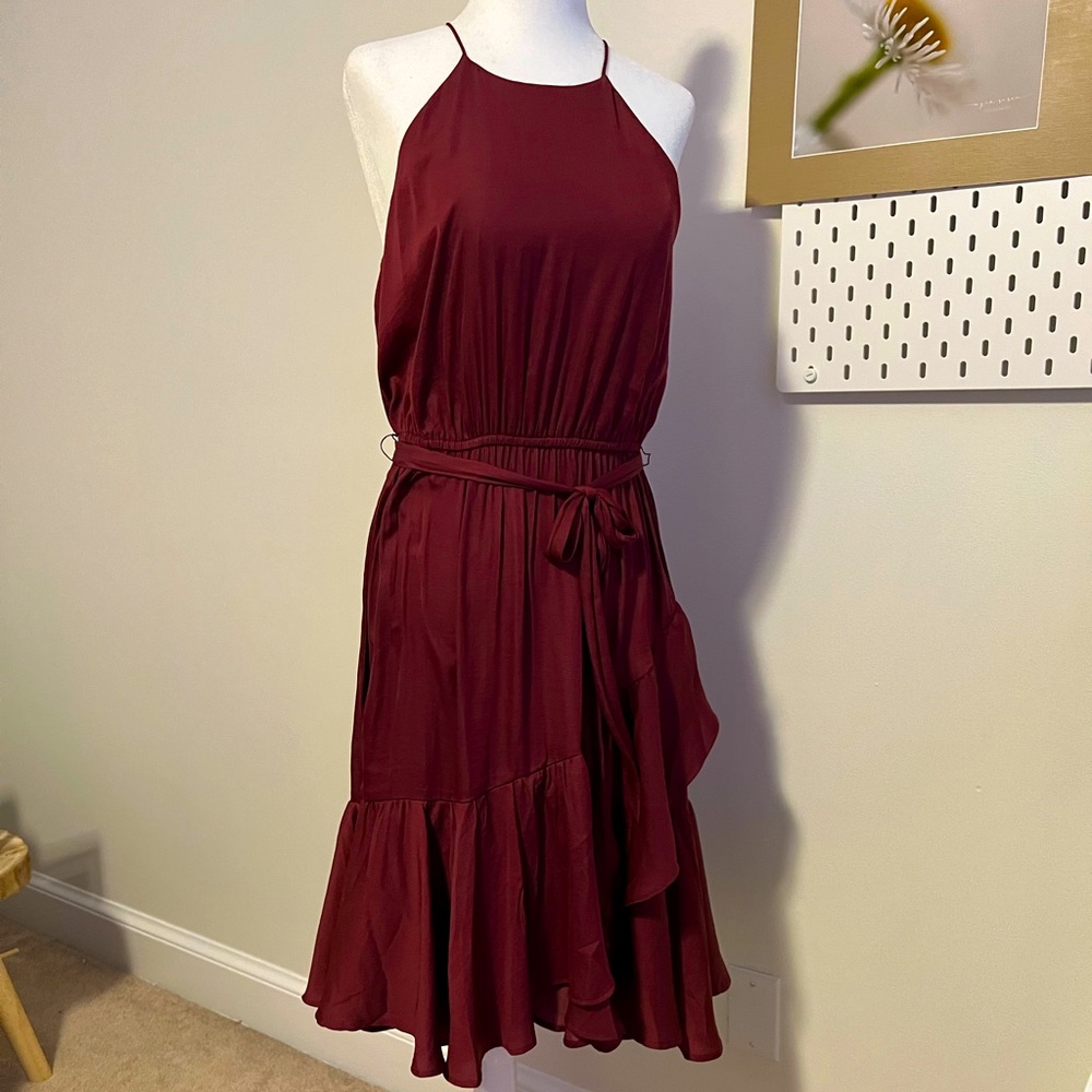 Loft Garnet Red Sleeveless Flounce Dress NWT